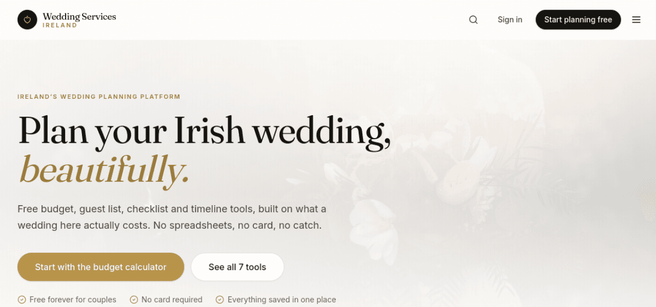 Wedding Services Ireland homepage: plan your Irish wedding, beautifully